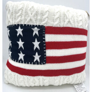 Kirkton Cable Knit American Flag Decorative Large Decor Pillow 18x18
